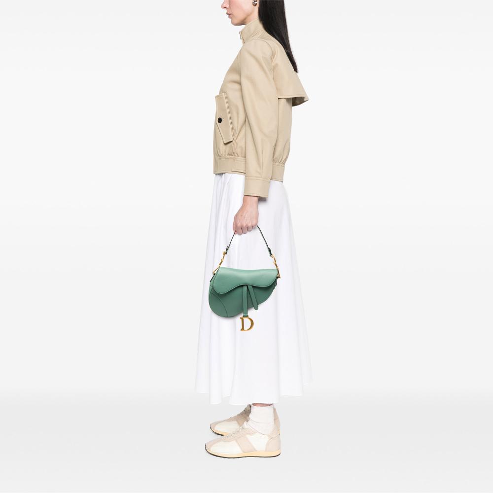Christian Dior B Dior Green Light Green Calf Leather Saddle Bag Italy