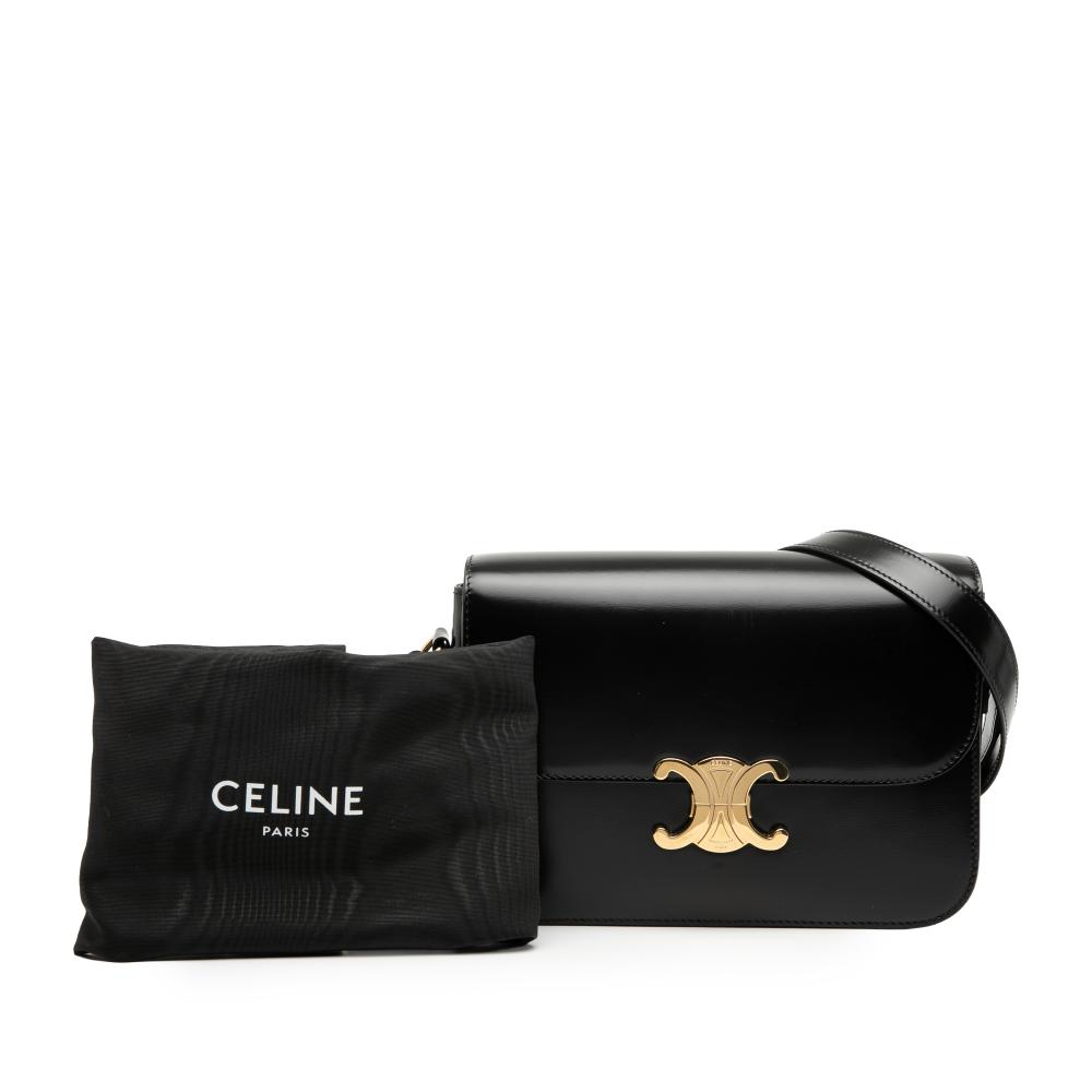 Celine B Celine Black Calf Leather Classique Shiny skin Triomphe Crossbody Italy
