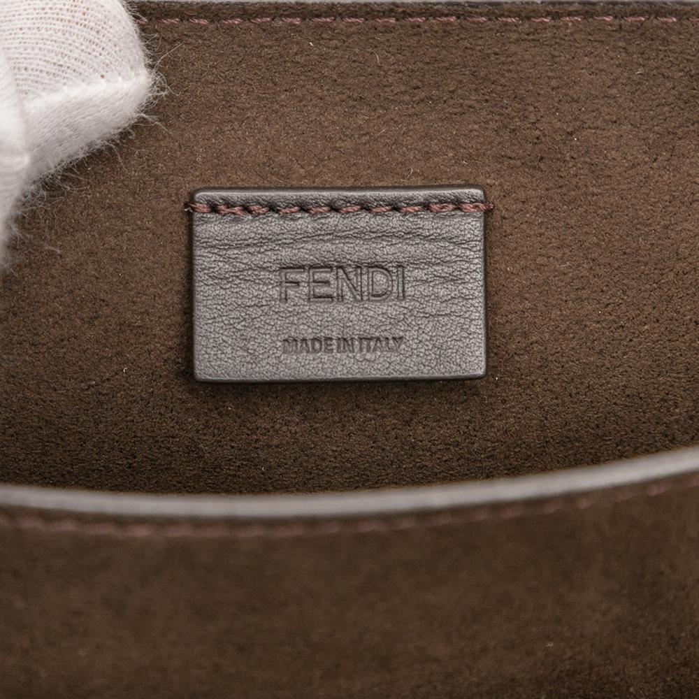 Fendi AB Fendi Brown Light Beige Calf Leather Crystal Fab Crossbody Italy