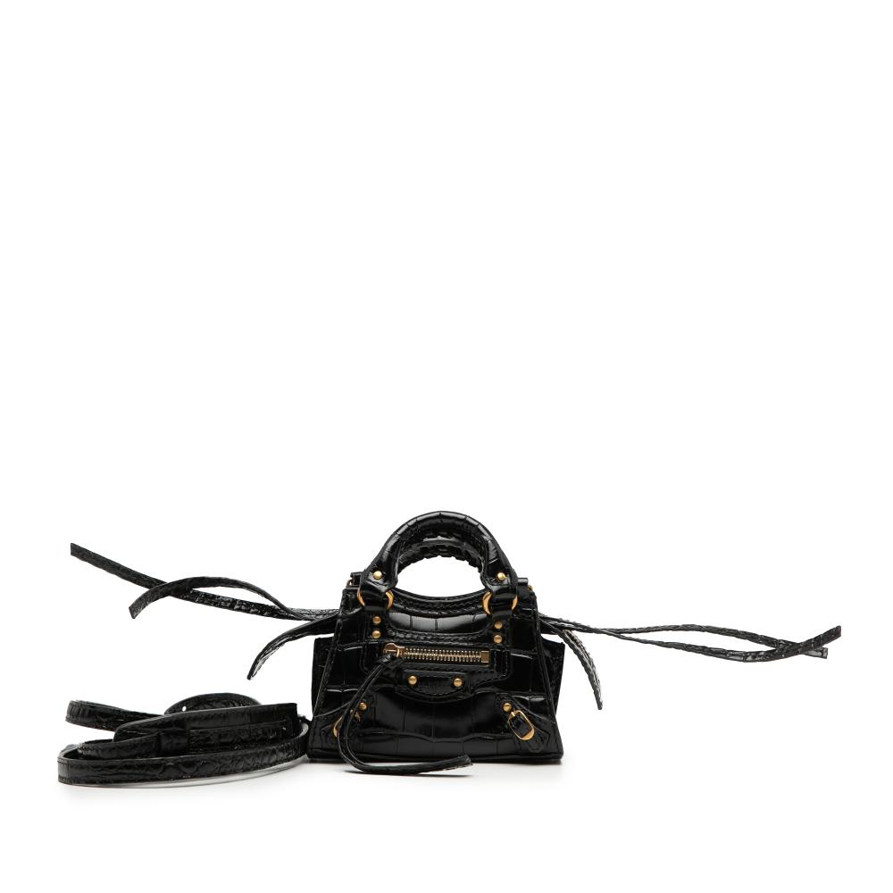 Balenciaga AB Balenciaga Black Calf Leather Super Nano Croc Embossed skin Neo Classic City Italy