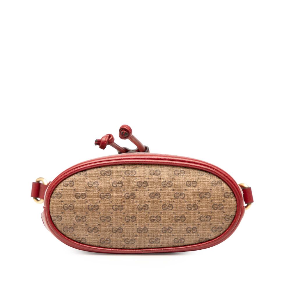 Gucci B Gucci Brown Beige Coated Canvas Fabric Micro GG Supreme Doraemon Bucket Bag Italy