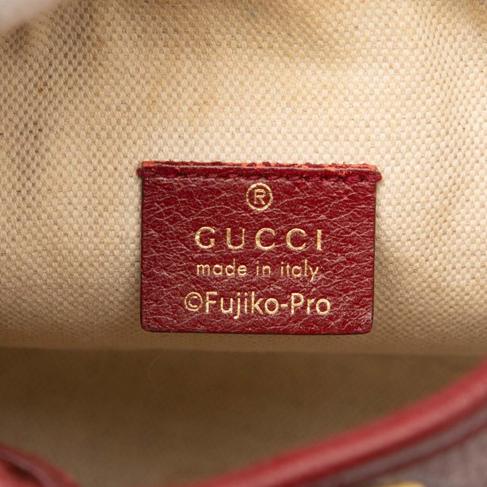 Gucci B Gucci Brown Beige Coated Canvas Fabric Micro GG Supreme Doraemon Bucket Bag Italy