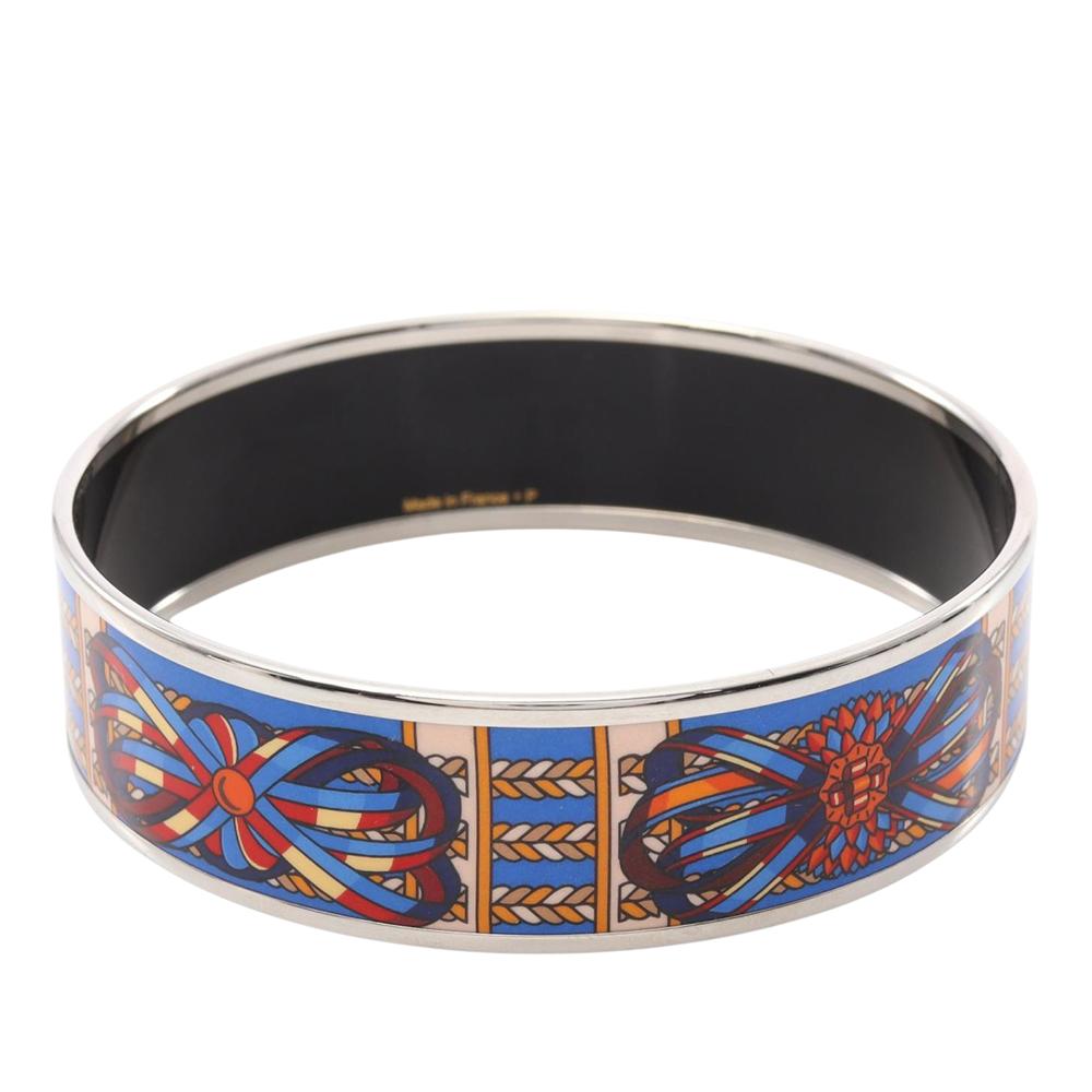 Hermès AB Hermès Blue with Silver Enamel Other Wide Sunburst Rubans de Cheval Bangle 70 France