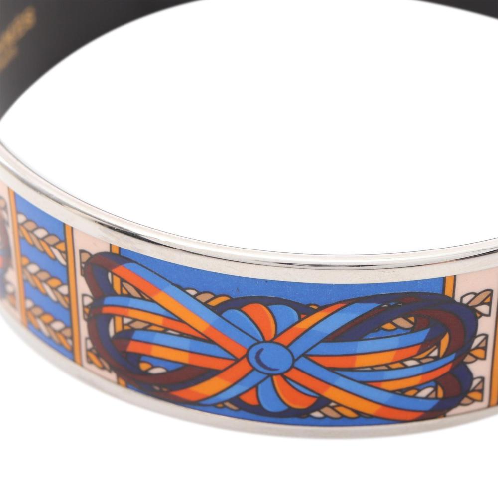 Hermès AB Hermès Blue with Silver Enamel Other Wide Sunburst Rubans de Cheval Bangle 70 France