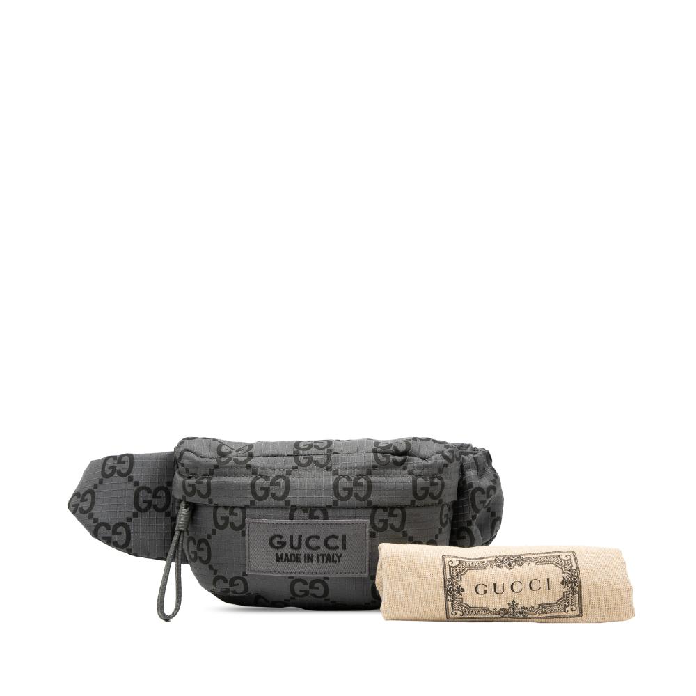 Gucci AB Gucci Gray Nylon Fabric GG Ripstop Belt Bag Italy