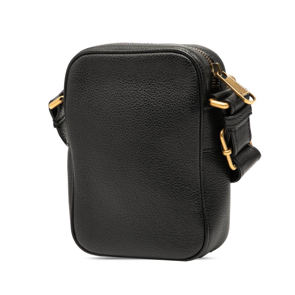 Gucci AB Gucci Black Calf Leather Mini Grained skin Logo Crossbody Italy