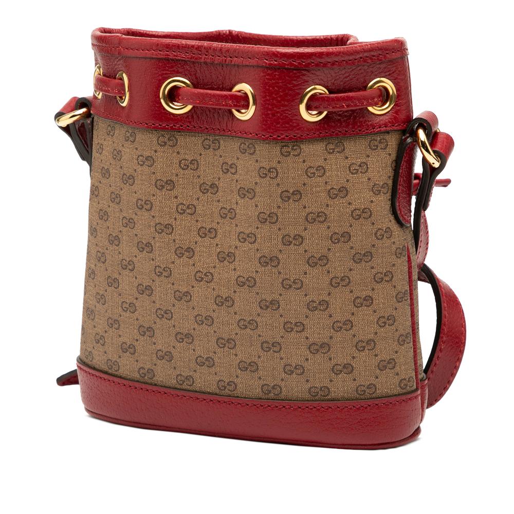 Gucci AB Gucci Brown Beige with Red Coated Canvas Fabric Micro GG Supreme Doraemon Bucket Bag Italy
