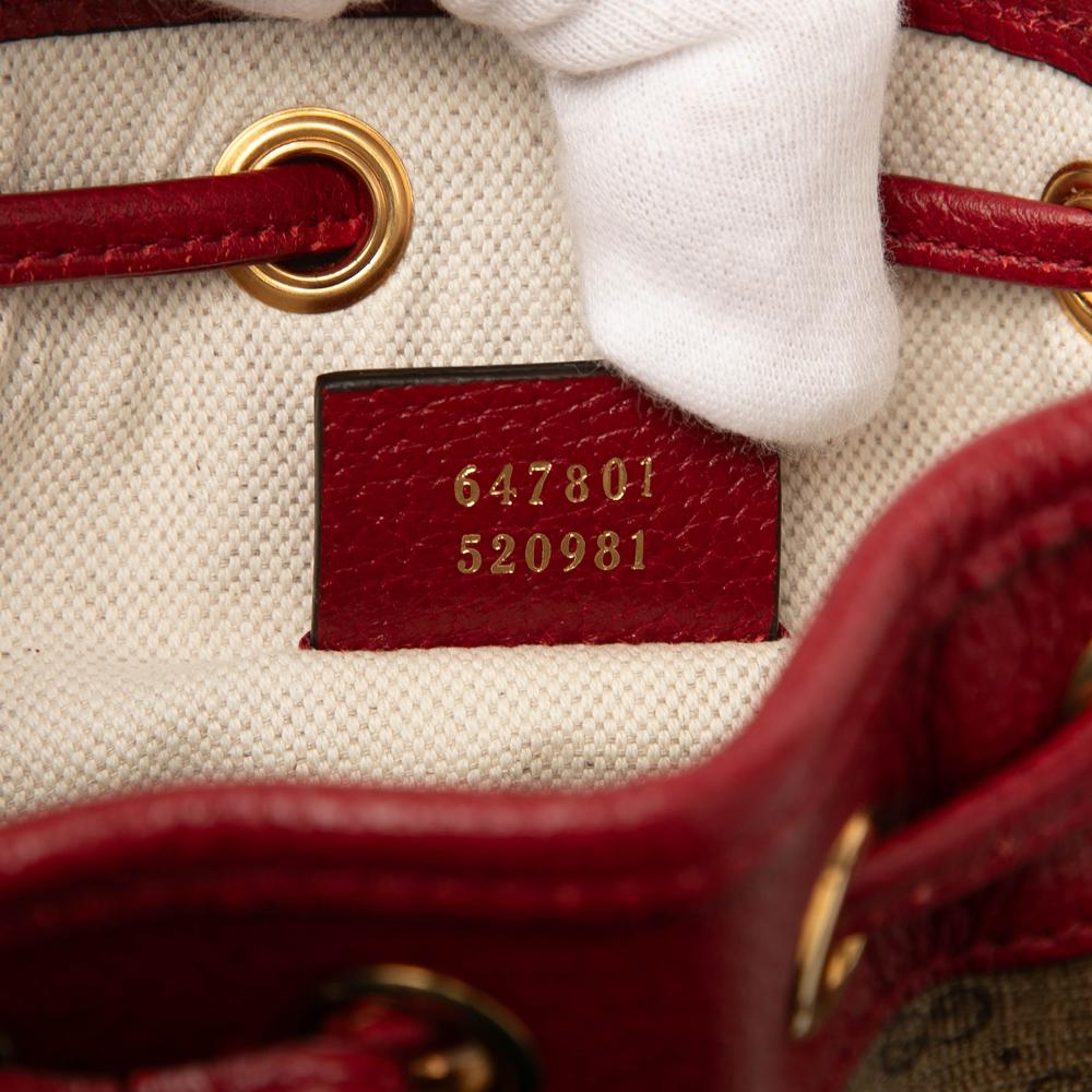 Gucci AB Gucci Brown Beige with Red Coated Canvas Fabric Micro GG Supreme Doraemon Bucket Bag Italy