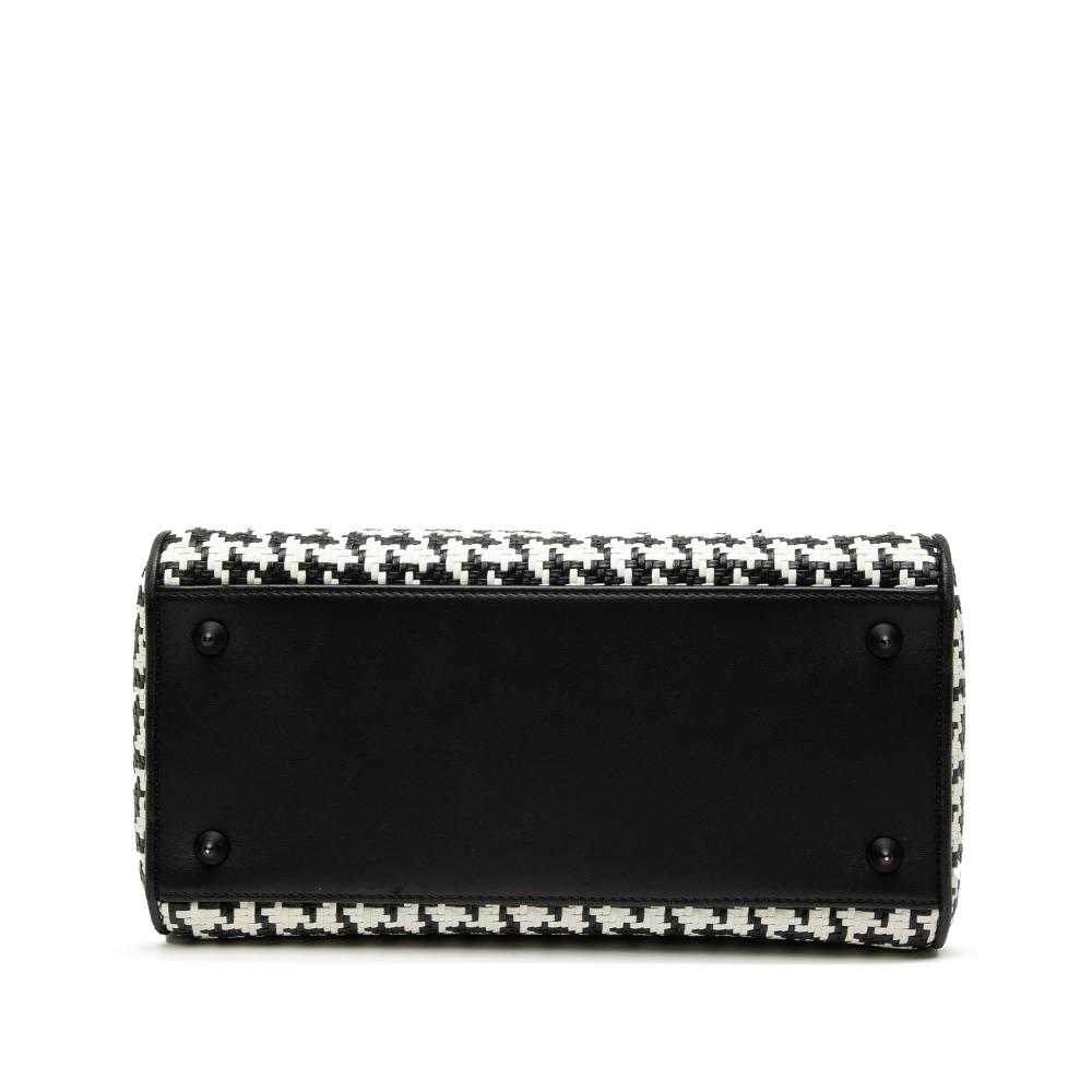 Christian Dior B Dior Black with White Calf Leather Medium skin Woven Houndstooth Lady Dior Italy