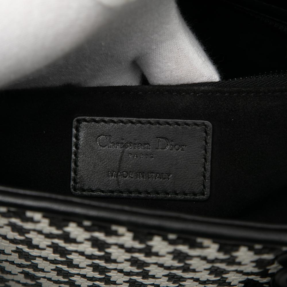 Christian Dior B Dior Black with White Calf Leather Medium skin Woven Houndstooth Lady Dior Italy