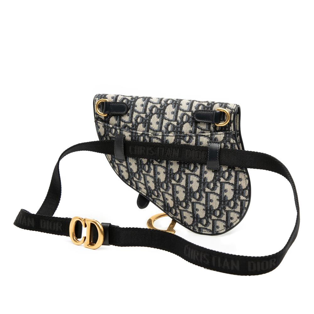 Christian Dior B Dior Blue Canvas Fabric Oblique Saddle Belt Bag Italy