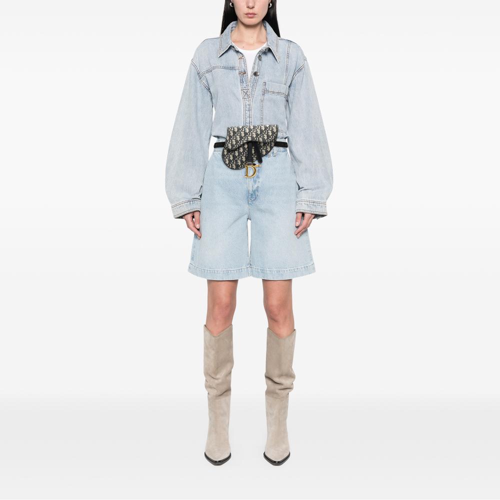 Christian Dior B Dior Blue Canvas Fabric Oblique Saddle Belt Bag Italy