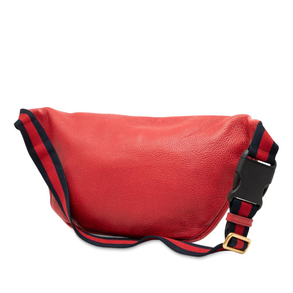 Gucci B Gucci Red Calf Leather Grained skin Logo Belt Bag Italy