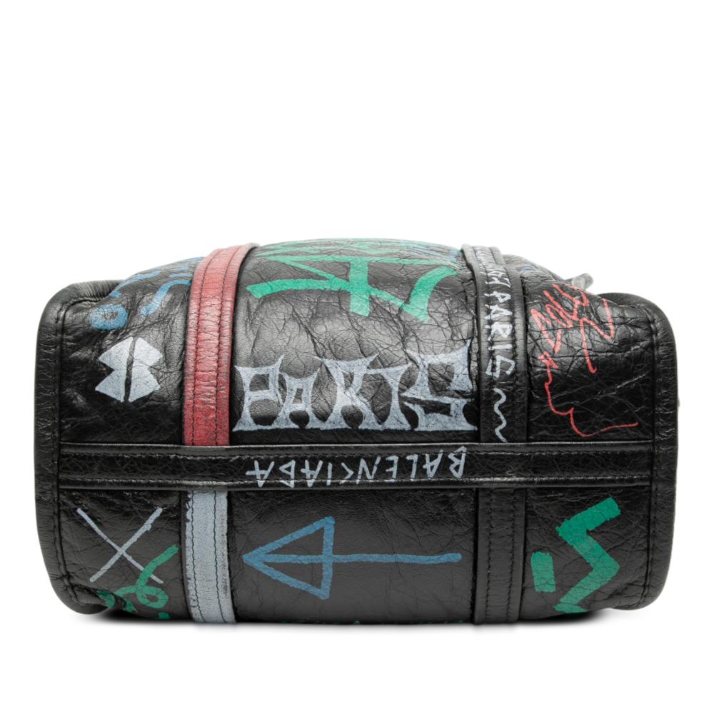 Balenciaga B Balenciaga Black Lambskin Leather Leather S Lambskin Graffiti Bazar Shopper Satchel Italy