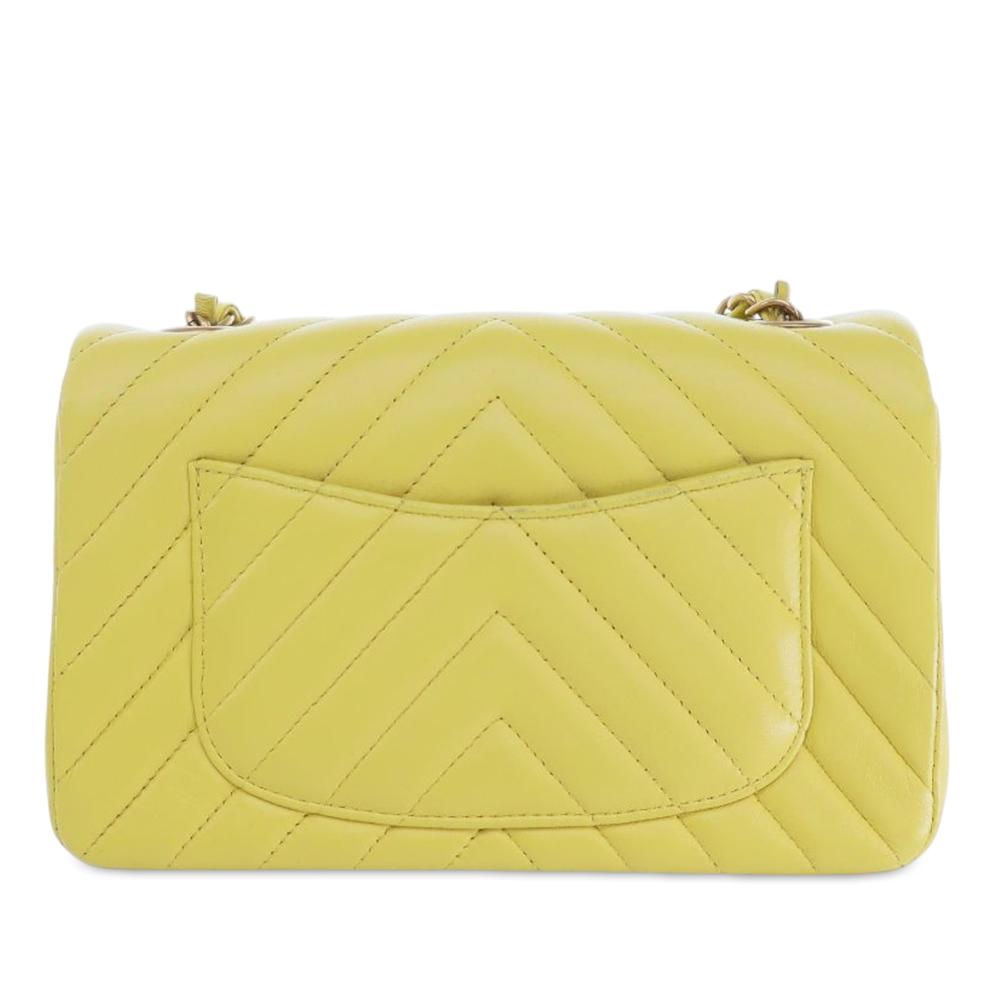 Chanel Yellow Lambskin Leather Leather Mini Rectangular Classic Chevron Lambskin Single Flap France