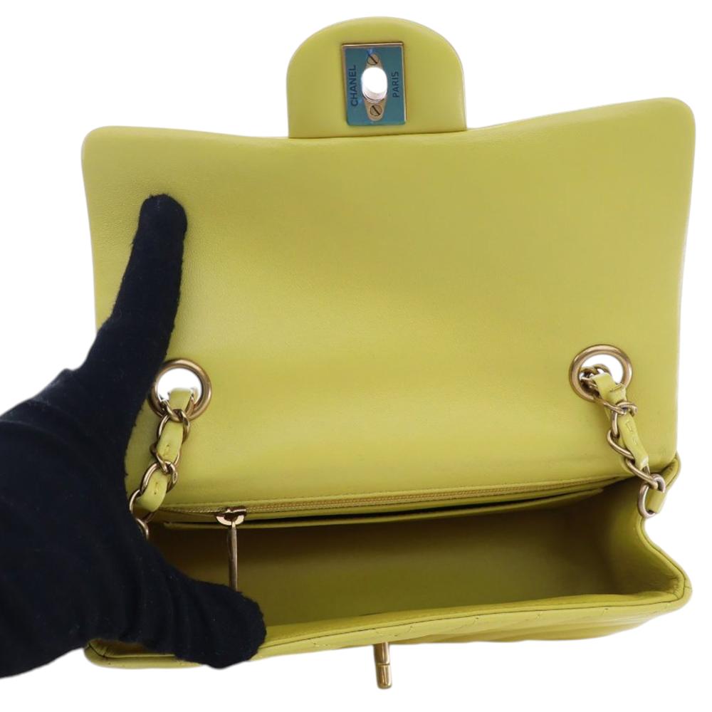Chanel Yellow Lambskin Leather Leather Mini Rectangular Classic Chevron Lambskin Single Flap France