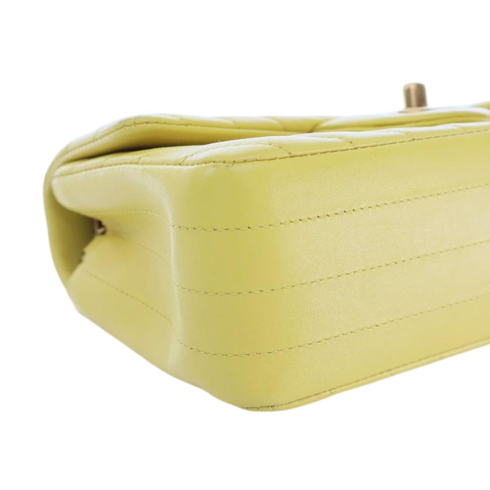 Chanel Yellow Lambskin Leather Leather Mini Rectangular Classic Chevron Lambskin Single Flap France