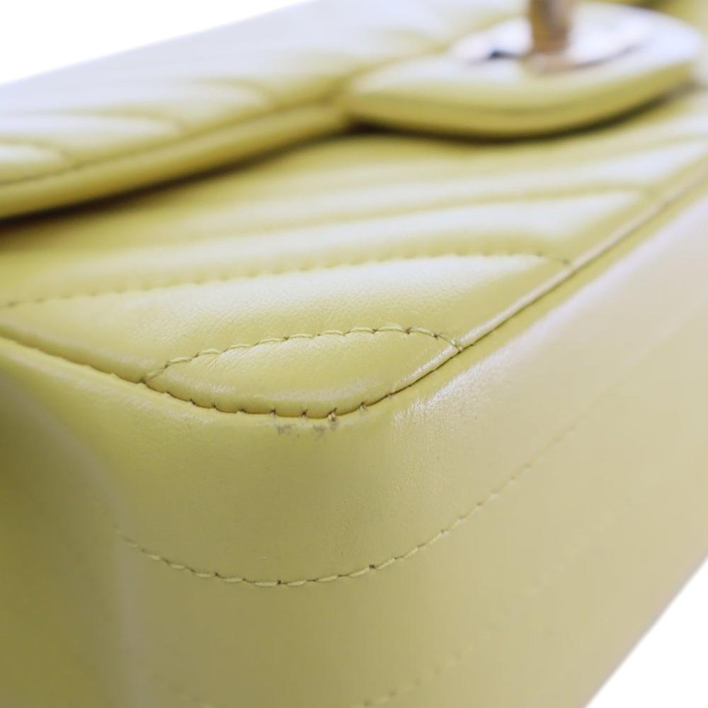 Chanel Yellow Lambskin Leather Leather Mini Rectangular Classic Chevron Lambskin Single Flap France