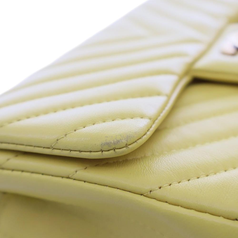 Chanel Yellow Lambskin Leather Leather Mini Rectangular Classic Chevron Lambskin Single Flap France