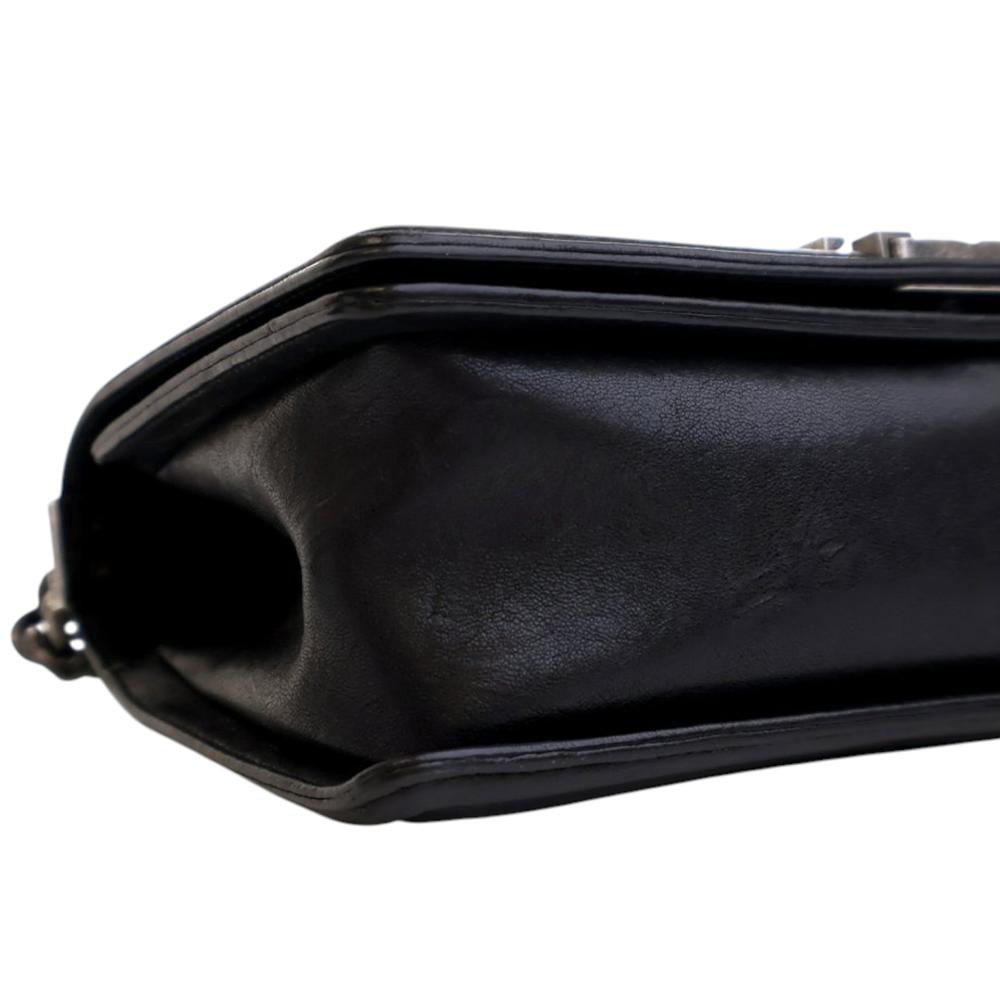 Chanel AB Chanel Black Calf Leather Old Medium Quilted Crumpled skin Studded Boy Flap France