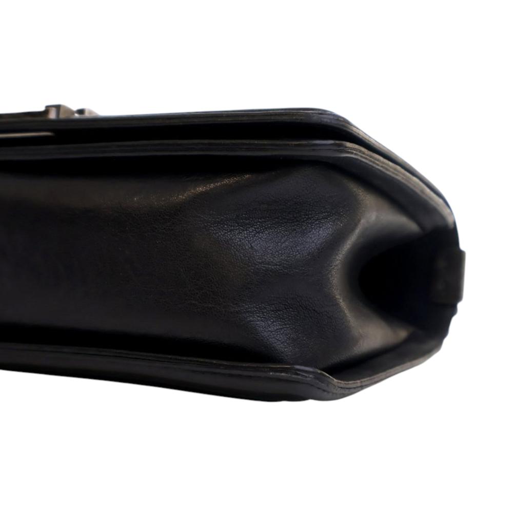 Chanel AB Chanel Black Calf Leather Old Medium Quilted Crumpled skin Studded Boy Flap France