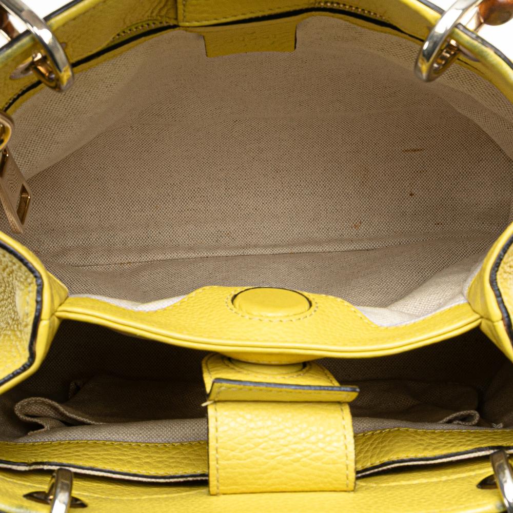 Gucci B Gucci Yellow Calf Leather Small skin Bamboo Shopper Satchel Italy