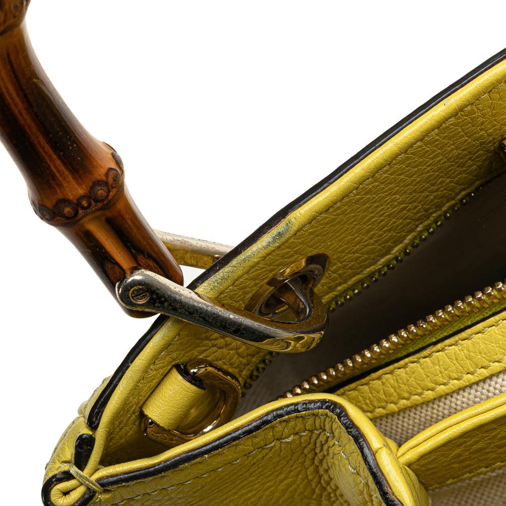 Gucci B Gucci Yellow Calf Leather Small skin Bamboo Shopper Satchel Italy