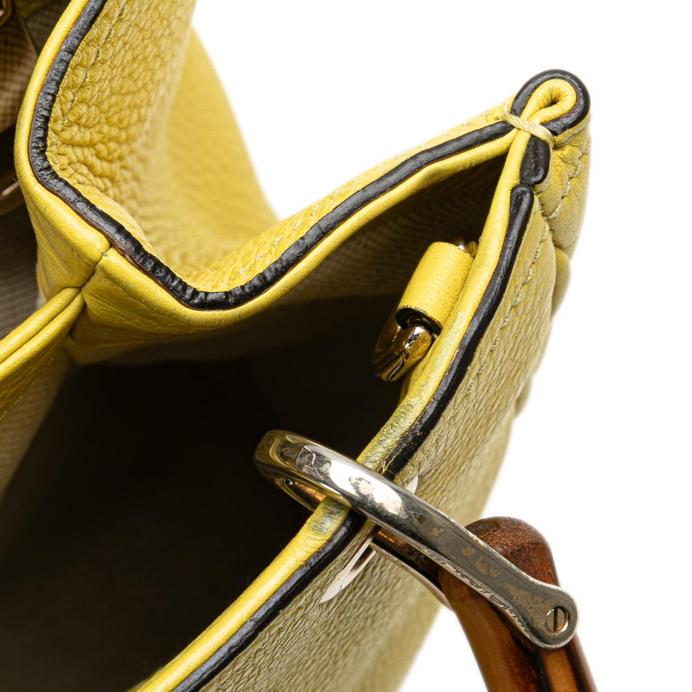 Gucci B Gucci Yellow Calf Leather Small skin Bamboo Shopper Satchel Italy