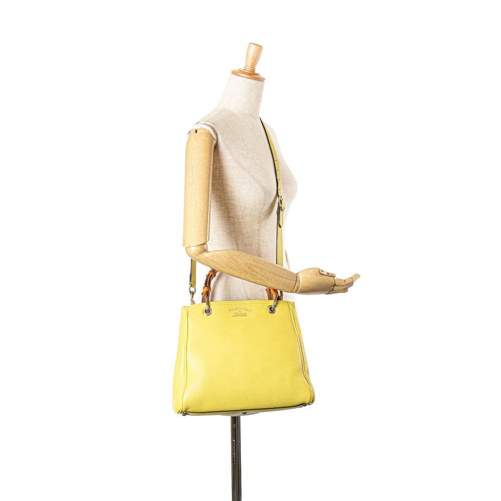 Gucci B Gucci Yellow Calf Leather Small skin Bamboo Shopper Satchel Italy