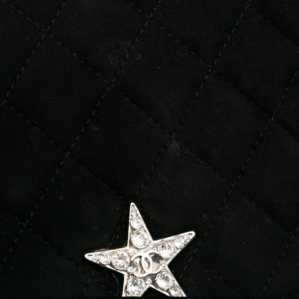 Chanel B Chanel Black Suede Leather Quilted Cocostellar Wallet on Chain Italy