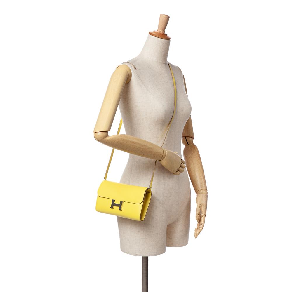 Hermès AB Hermès Yellow Neon Yellow Calf Leather Evercolor Constance Wallet To Go France