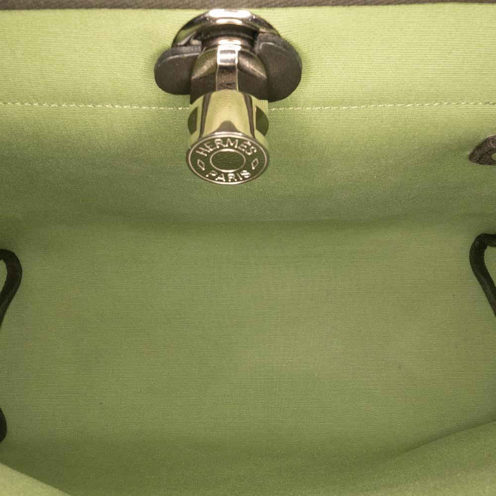 Hermès B Hermès Green Olive Green with Brown Dark Brown Canvas Fabric Toile Herbag Zip 31 France