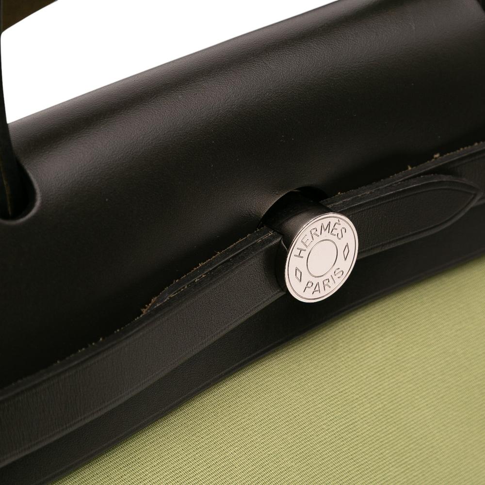 Hermès B Hermès Green Olive Green with Brown Dark Brown Canvas Fabric Toile Herbag Zip 31 France