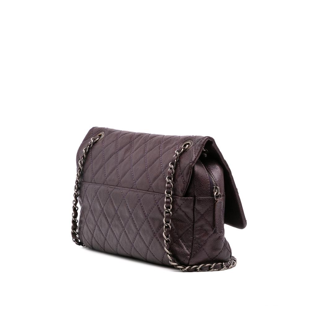 Chanel AB Chanel Purple Plum Caviar Leather Leather Jumbo Quilted Iridescent Caviar Easy Flap Italy
