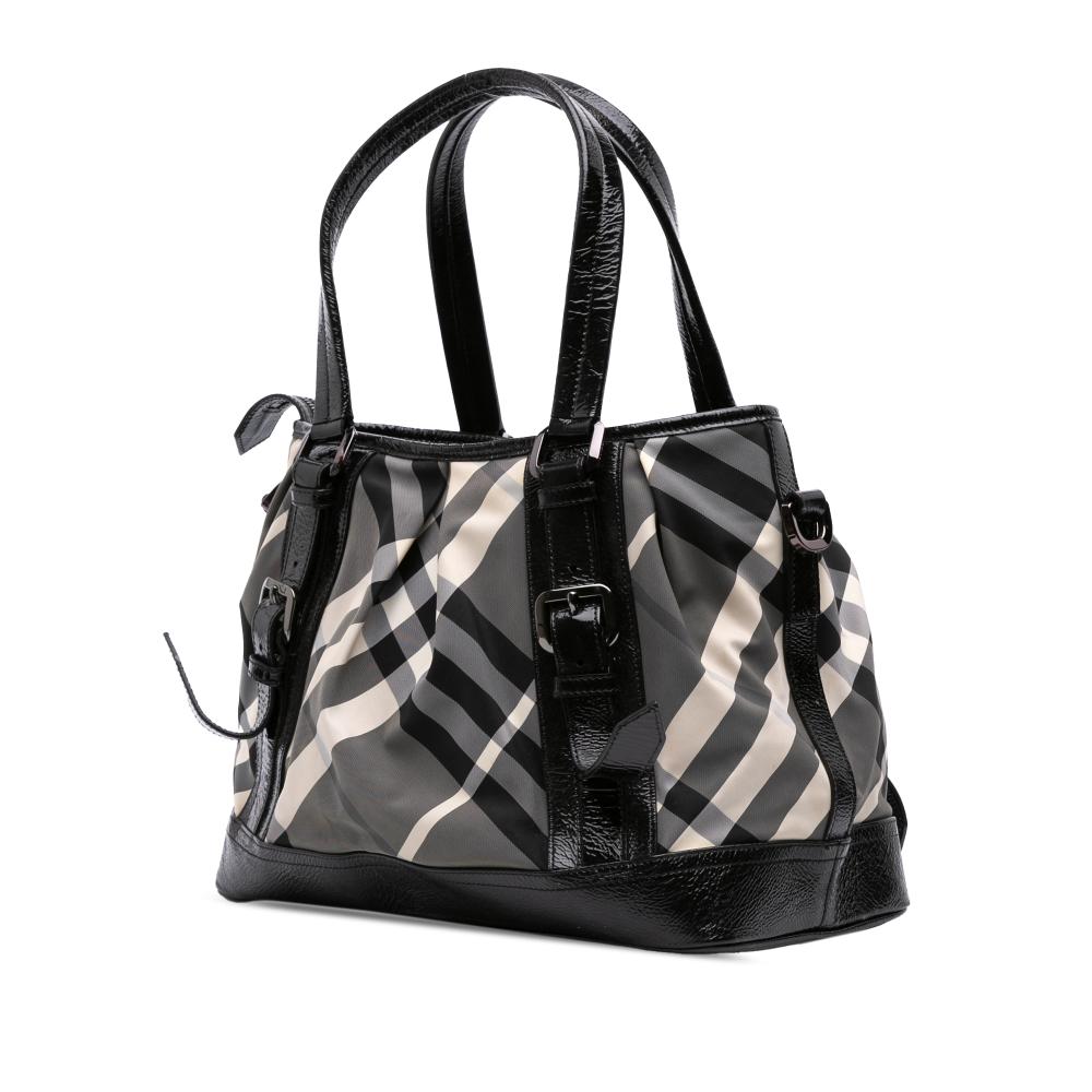 Burberry B Burberry Gray with Black Nylon Fabric Beat Check Lowry Satchel Italy