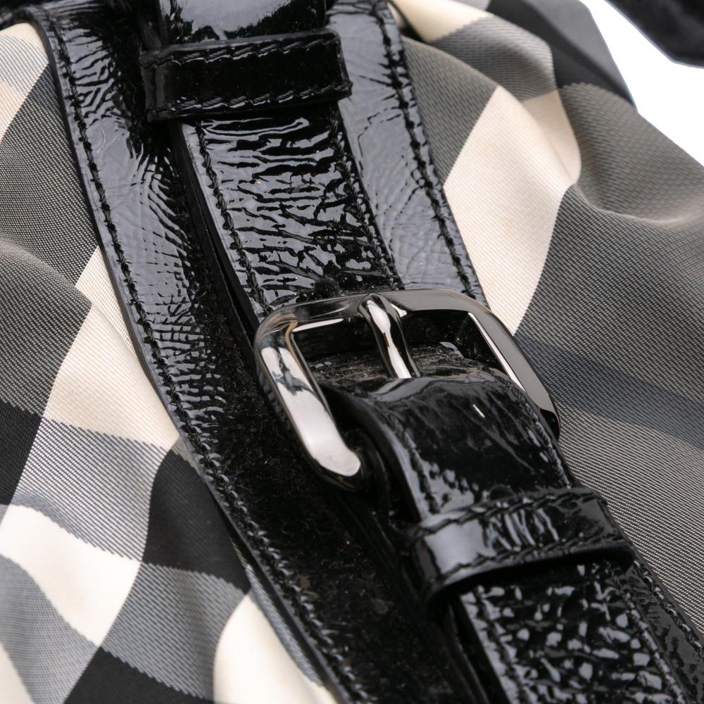 Burberry B Burberry Gray with Black Nylon Fabric Beat Check Lowry Satchel Italy