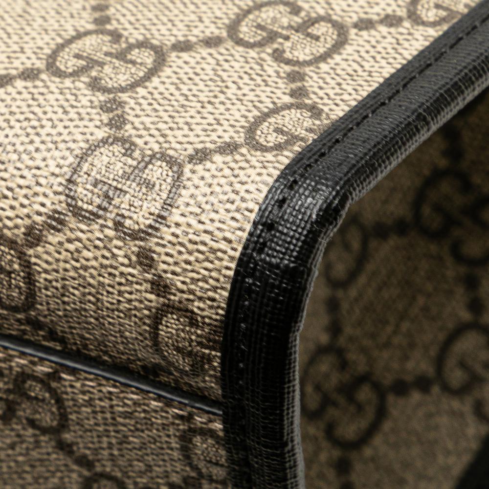 Gucci AB Gucci Brown Beige Coated Canvas Fabric Childrens GG Supreme Cat Tote Italy