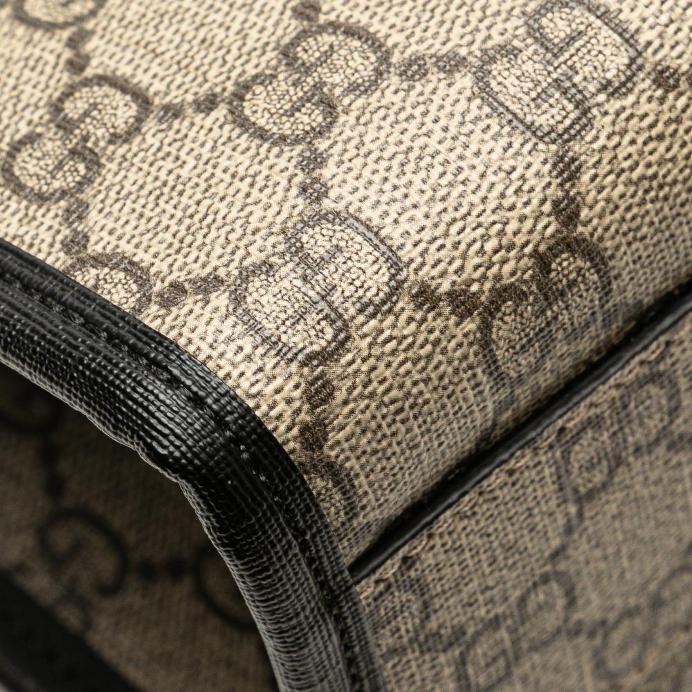 Gucci AB Gucci Brown Beige Coated Canvas Fabric Childrens GG Supreme Cat Tote Italy