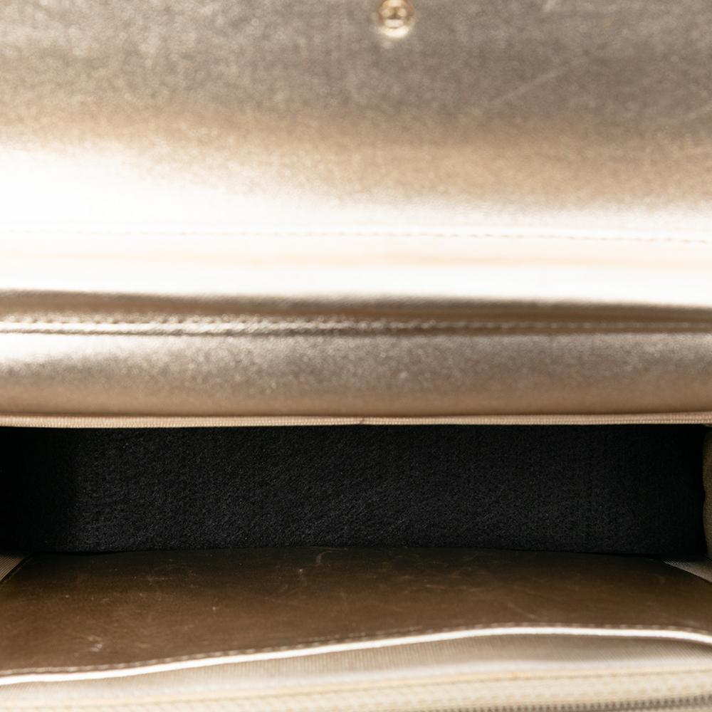 Chanel B Chanel Gold Light Gold Lambskin Leather Leather CC Quilted Metallic Lambskin Wallet on Chain Italy