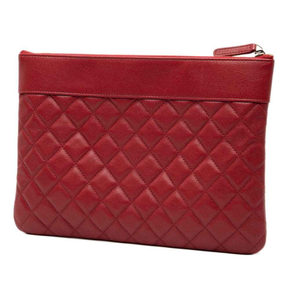 Chanel AB Chanel Red Sheepskin Leather Leather Medium Quilted Sheepskin Mademoiselle O Case Clutch Italy