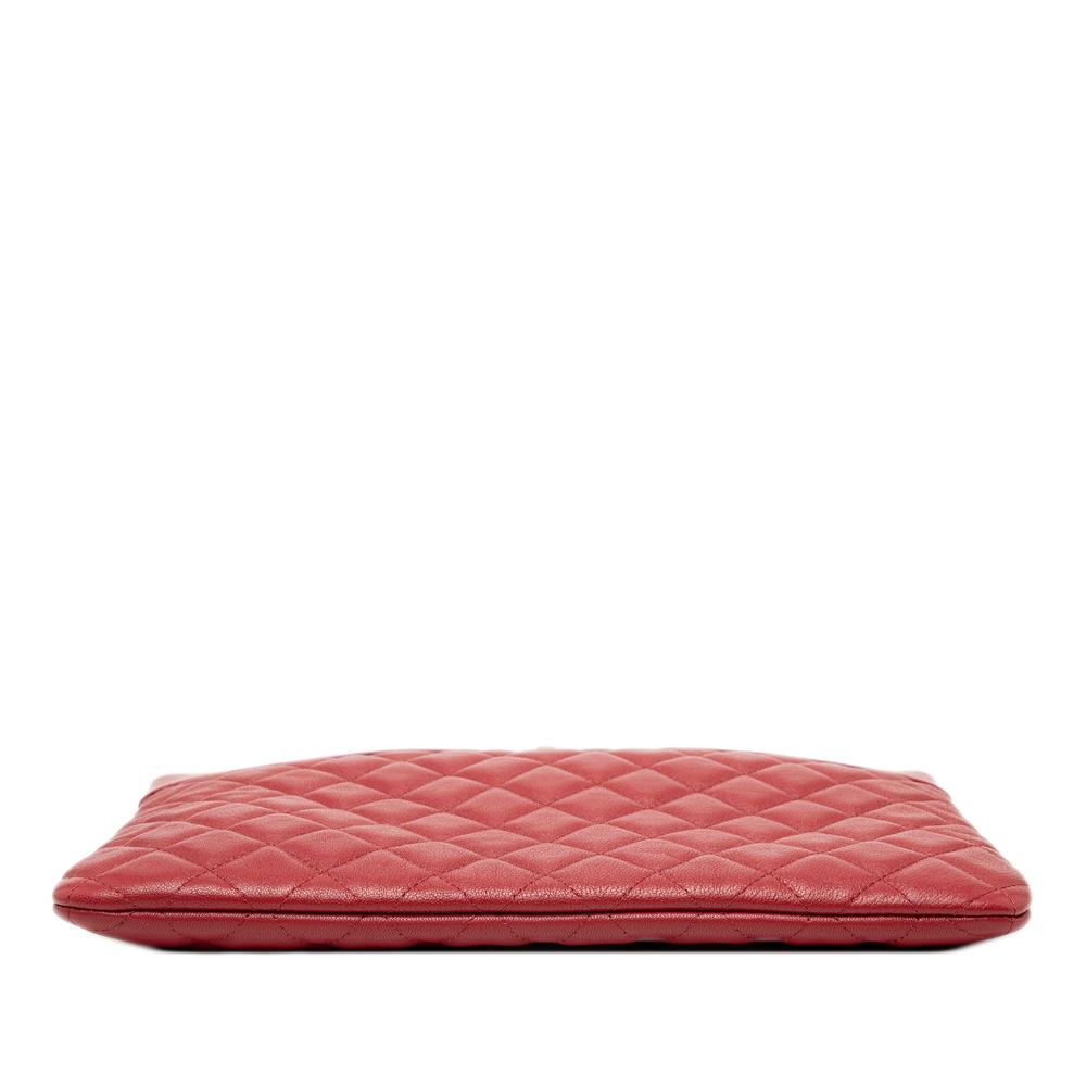 Chanel AB Chanel Red Sheepskin Leather Leather Medium Quilted Sheepskin Mademoiselle O Case Clutch Italy