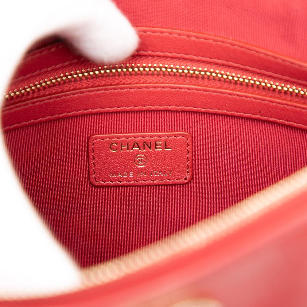 Chanel AB Chanel Red Sheepskin Leather Leather Medium Quilted Sheepskin Mademoiselle O Case Clutch Italy