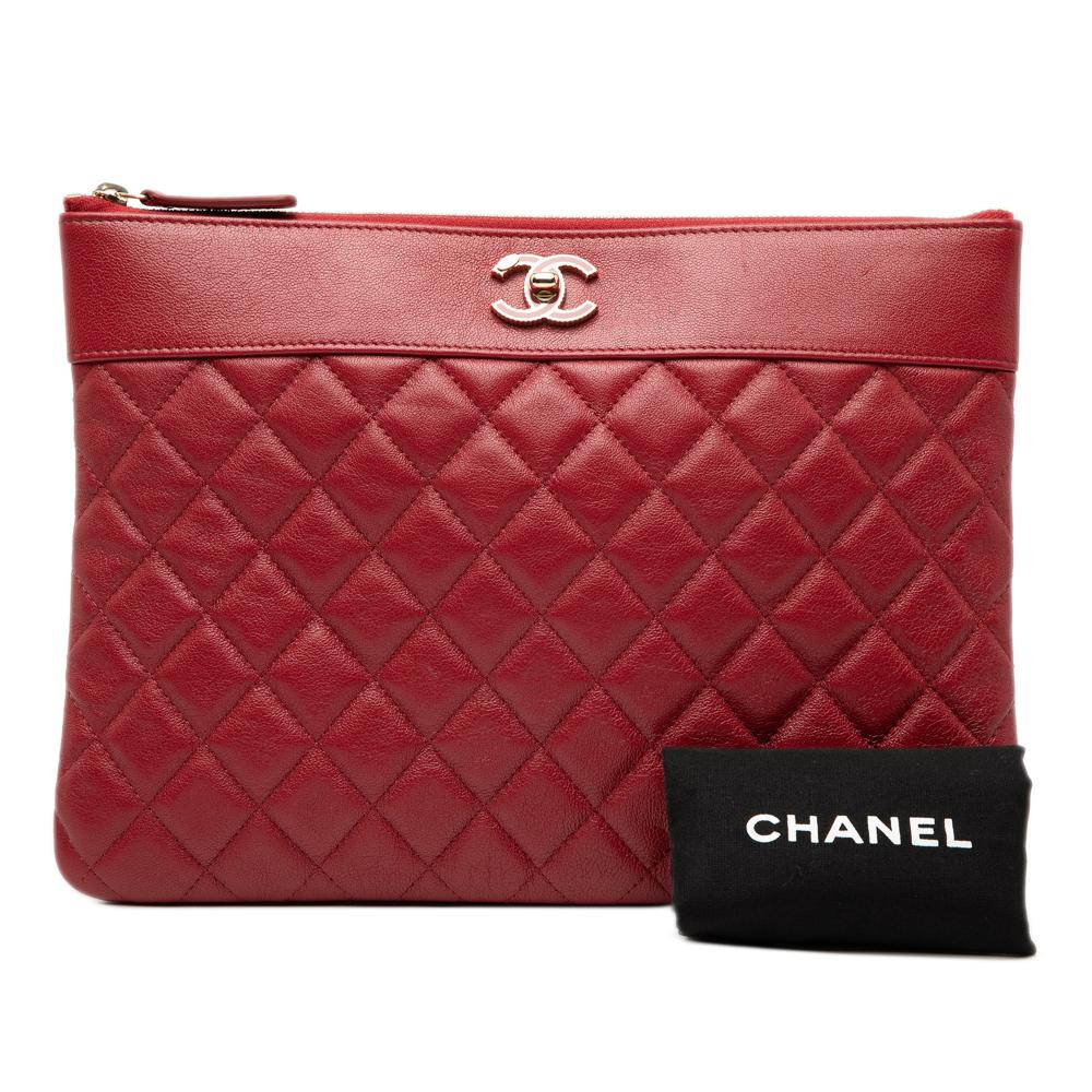 Chanel AB Chanel Red Sheepskin Leather Leather Medium Quilted Sheepskin Mademoiselle O Case Clutch Italy