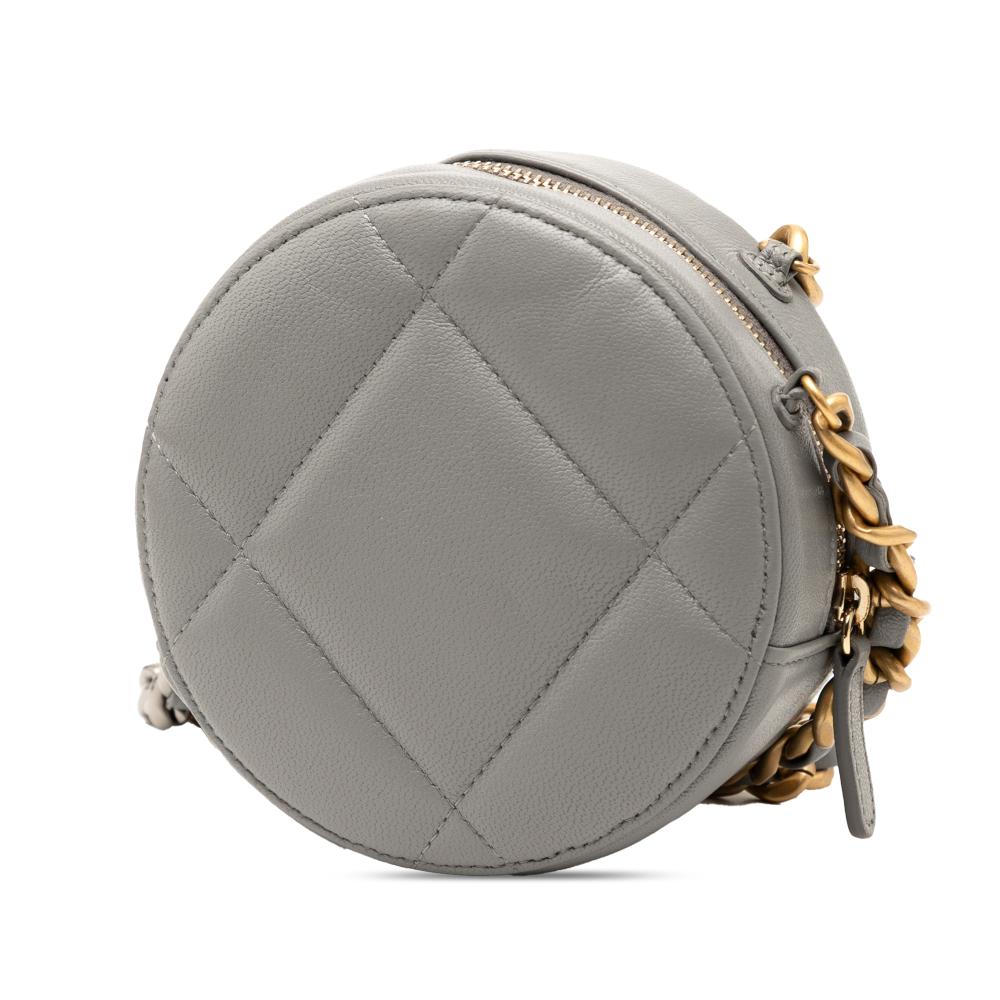 Chanel AB Chanel Gray Lambskin Leather Leather Lambskin 19 Round Clutch with Chain Italy