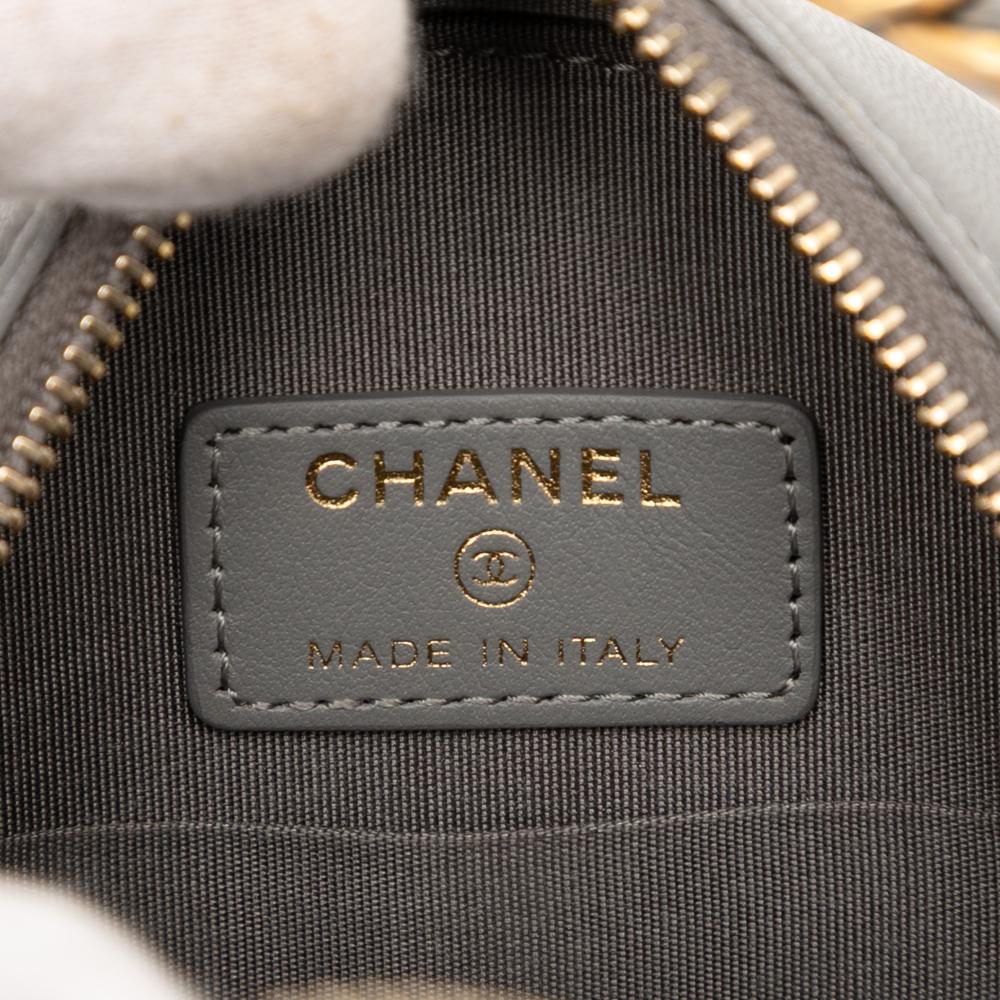 Chanel AB Chanel Gray Lambskin Leather Leather Lambskin 19 Round Clutch with Chain Italy