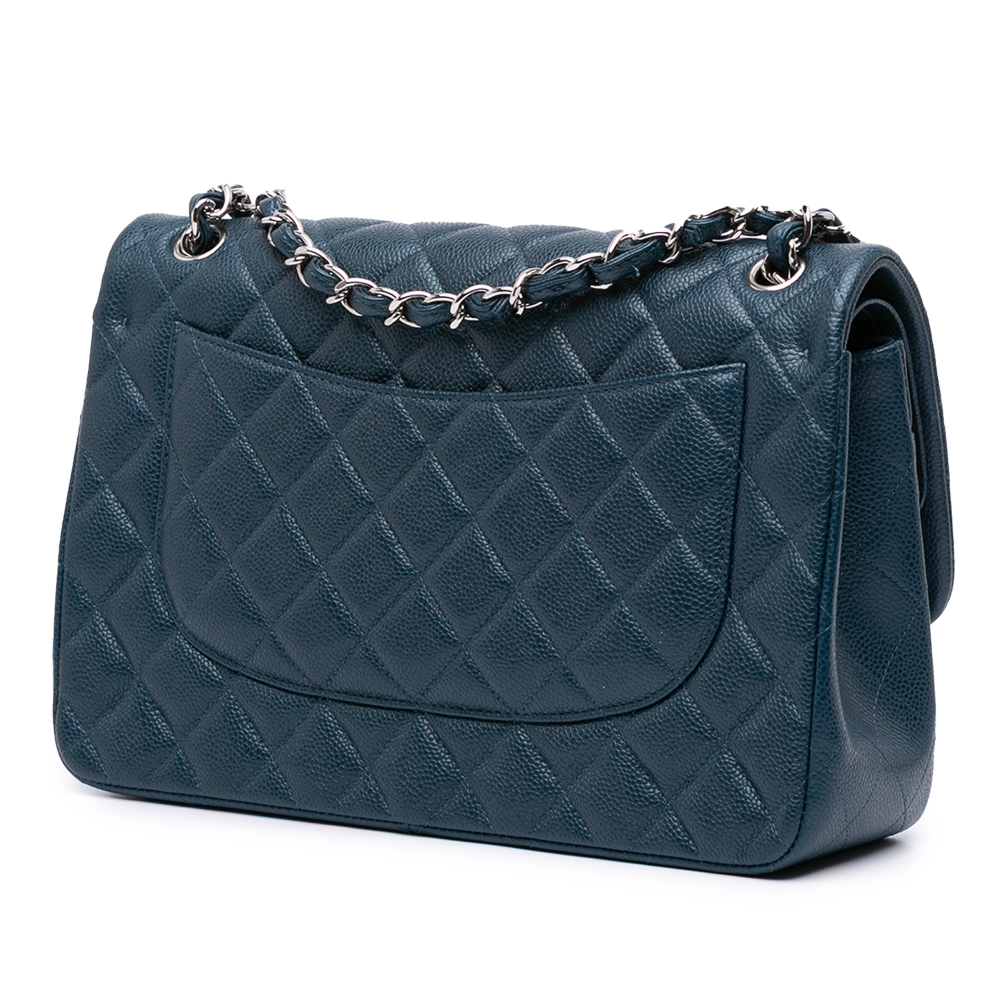 Chanel Classic Double Flap Jumbo Matelassè Caviar Leather Handbag Blue