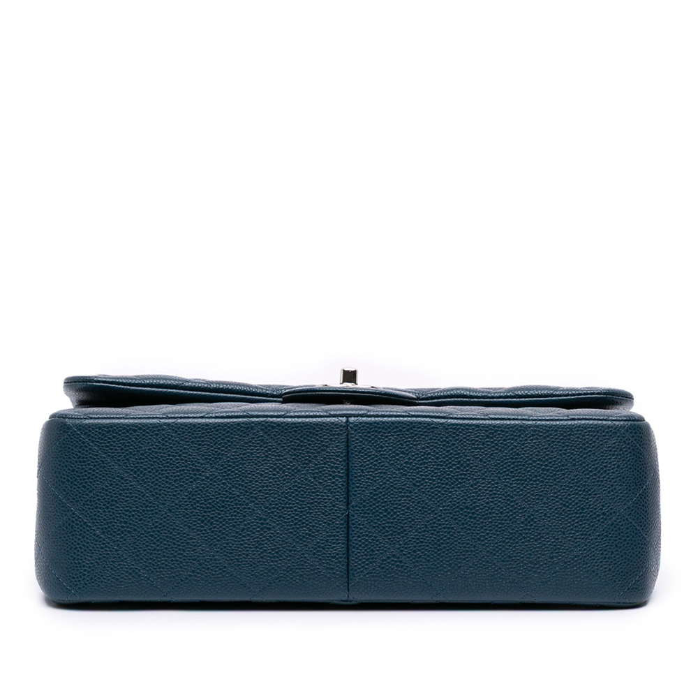 Chanel Classic Double Flap Jumbo Matelassè Caviar Leather Handbag Blue