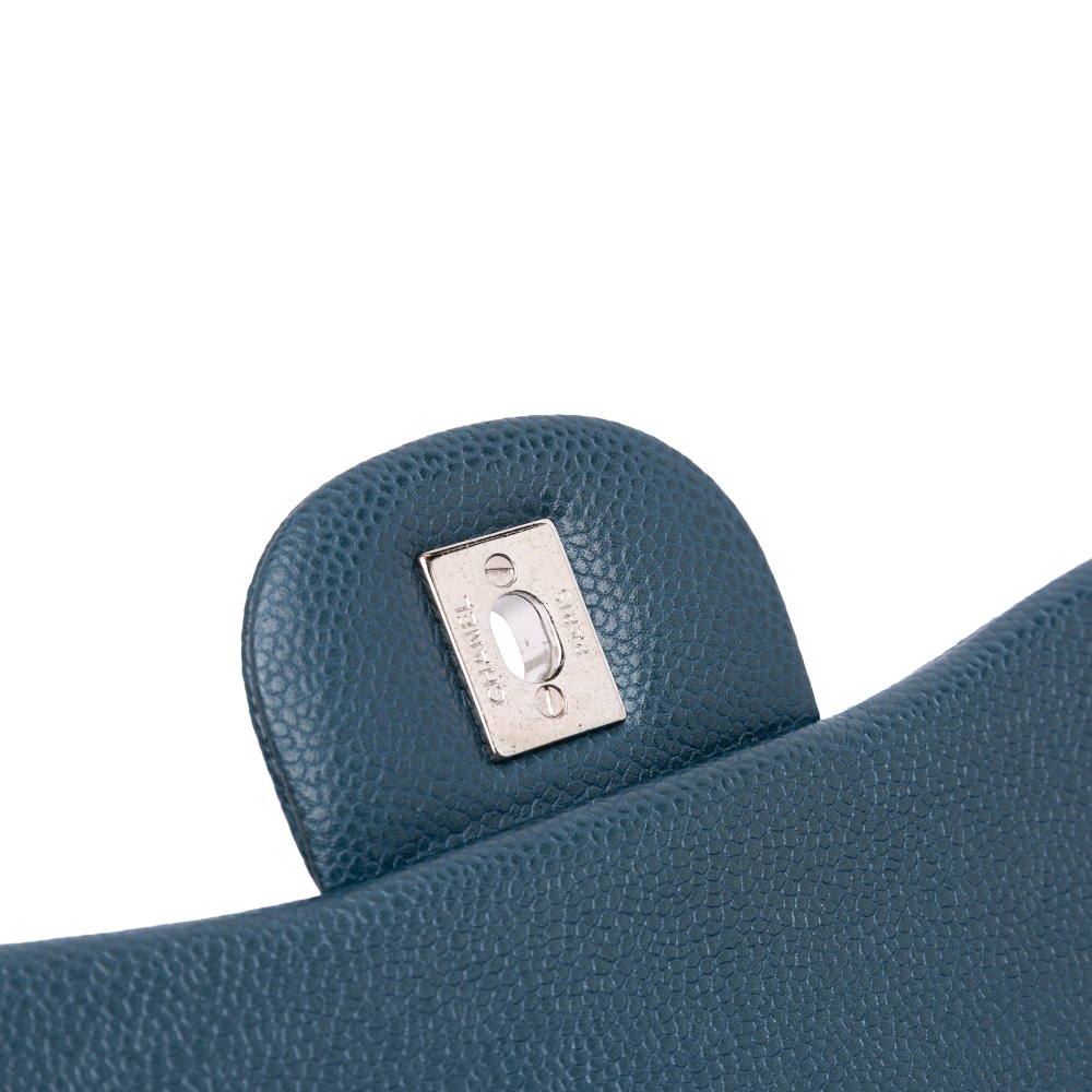 Chanel Classic Double Flap Jumbo Matelassè Caviar Leather Handbag Blue