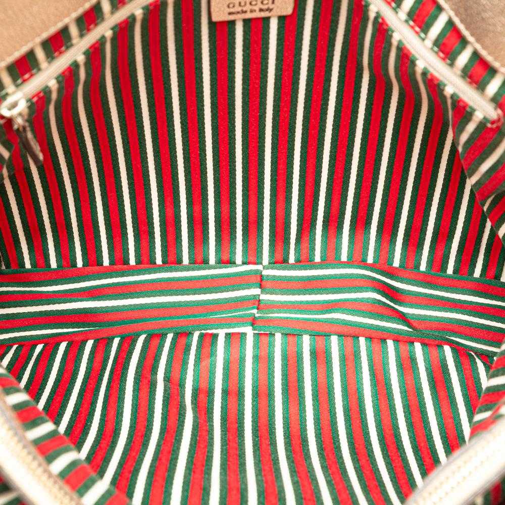 Gucci AB Gucci Brown Beige with Silver Canvas Fabric GG Abbey D Ring Tote Italy