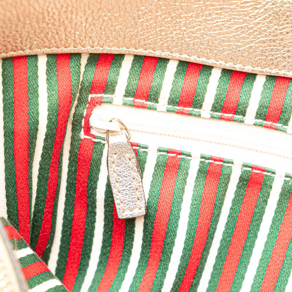 Gucci AB Gucci Brown Beige with Silver Canvas Fabric GG Abbey D Ring Tote Italy